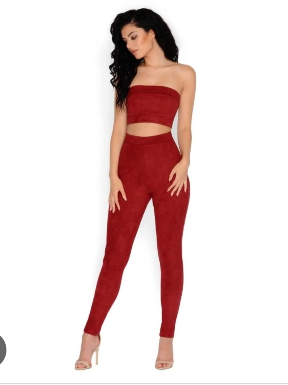 Oh Polly Red Strapless Two-Piece Jumpsuit Set